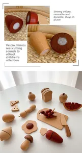 Detail of wooden food toys with velcro connectors and a toy knife for children's role play