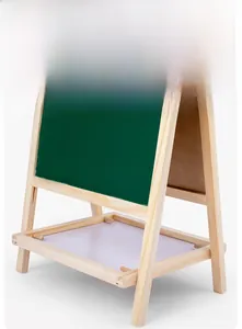 Detail of large storage tray on a wooden double-sided easel for kids drawing