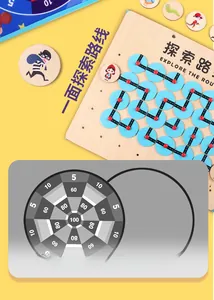 Doppelseitiges Holzlabyrinth mit Pfadfinderspiel und Dartscheibe für die frühkindliche Bildung