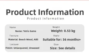 Spécifications du puzzle Tetris en bois de hêtre et plastique ABS pour les enfants