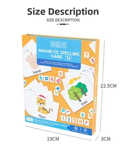 Detailed view of magnetic spelling game box with dimensions 19cm x 22.5cm for kids