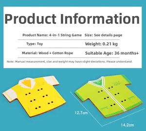 Detail view of wooden 4-in-1 threading game boards with cotton ropes for kids