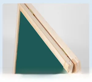Detailed view of the 360-degree rounded wood corner and metal hinge on the kids' easel