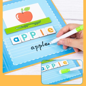 Magnetic spelling game set with alphabet tiles, writing board, and cards for kids