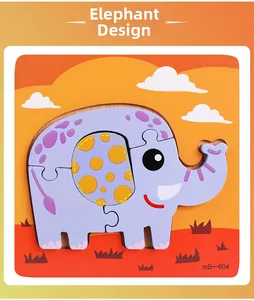 Détail du puzzle en bois éléphant mB-604 montrant le grain du bois et les pièces colorées