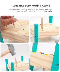 Détail du jouet à marteler en bois coloré avec maillet pour coordination œil-main