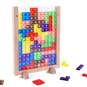 Jeu de puzzle 3D en bois avec blocs colorés translucides pour l'éveil des enfants
