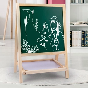 2-in-1 foldable wooden children easel with double-sided magnetic chalkboard and whiteboard