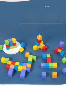 Detailed close-up of 60 colorful wooden cubes showing creative shapes for logical math learning