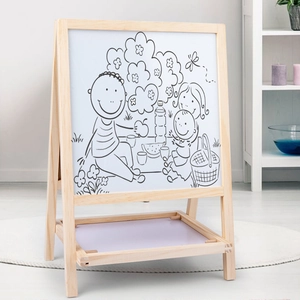 Foldable wooden 2-in-1 children easel with magnetic whiteboard and storage shelf