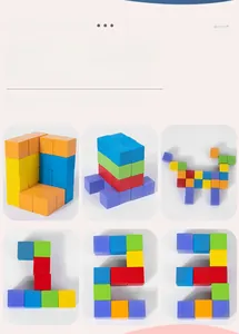 60pcs colorful wooden geometric cubes showing creative puppy shapes and numbers