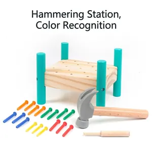 Banc à Marteler en Bois Montessori pour Tout-Petits Entraînement de la Coordination Œil-Main Jouet Éducatif Coloré pour Enfants