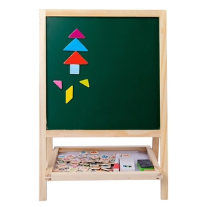 2-in-1 foldable wooden kids easel with magnetic blackboard and educational letter tiles
