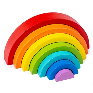 Educational 7-piece wooden rainbow stacker blocks for children early learning toy