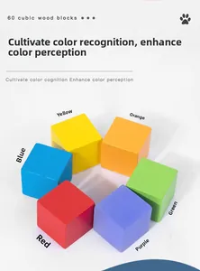 Sixty colorful wooden cubes for math learning and building logic toys for children