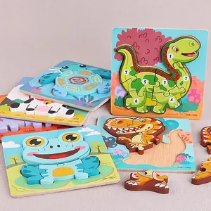 Puzzle animal 3D éducatif en bois pour enfants avec thèmes dinosaure et vache