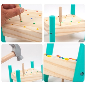 Banc à marteler Montessori en bois pour enfants avec marteau et chevilles colorées