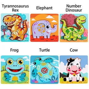 Lot de 6 puzzles d'animaux en bois pour tout-petits avec dinosaure, éléphant et grenouille