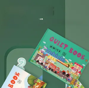 Detail view of the vehicle-themed toddler busy book featuring interactive sticker activities
