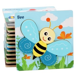 Puzzles 3D en bois pour tout-petits avec motifs d'abeille et d'ambulance sur planches épaisses