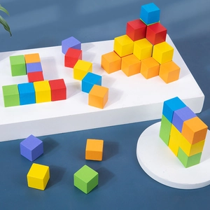 60pcs colorful wooden cube blocks for geometry teaching and logic thinking skills
