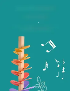 Macro detail of wooden rainbow music tree toy with colorful gradient spiral petals