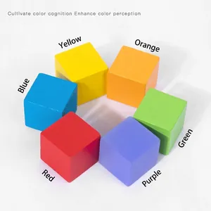 Set of sixty colorful wooden geometry cubes for spatial logic training and early education