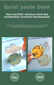 Educational quiet book for kids showing velcro sticker peeling for hand-eye coordination