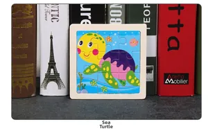 Detail of 9-piece wooden turtle puzzle for kids featuring vibrant colors and natural wood