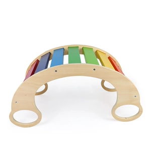 Rainbow wooden rocking chair for toddlers indoor balance training and climbing fun