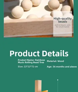 Detailed size parameters of 72cm wooden rainbow music marble tree with wood balls