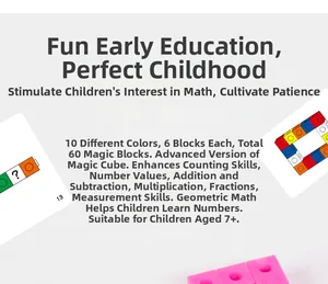 Set of 60 plastic math linking cubes in 10 colors with educational activity cards