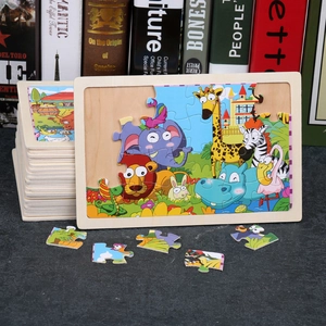 Educational wooden puzzle set for toddlers featuring vibrant forest animal themes and shapes