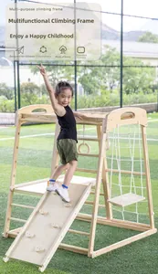 Detail of solid wood climbing frame with smooth rounded corners for child safety