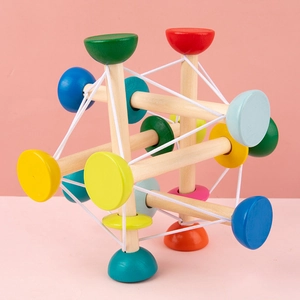 Colorful wooden tensegrity sensory ball for infant motor skills and stress relief