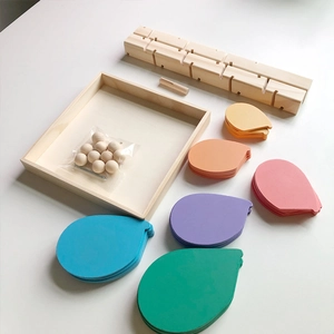 Montessori wooden musical marble tree toy set with colorful leaves and natural tray