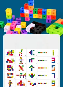 Educational plastic linking cubes with instructional cards for children's STEM learning