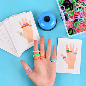 Educational finger ring toss game set with color recognition cards and metal service bell