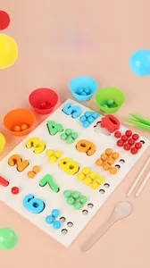 Jouet éducatif en bois pour enfants avec chiffres, perles colorées et bols de tri