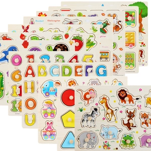 Montessori Wooden Peg Puzzles For Toddlers Alphabet Number Fruit Animal Shape Learning Educational Preschool Wooden Toys