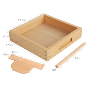 Wooden Montessori sand tray with stylus and scraper for kids' sensory writing training