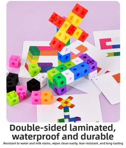 Colorful mathlink cubes with double-sided learning cards for logical building training