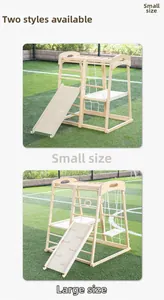 Wooden indoor climbing frame set for kids showing small and large size options on grass