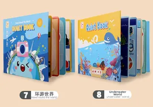 Detail view of Busy Book covers featuring Travel and Undersea World themes for toddlers