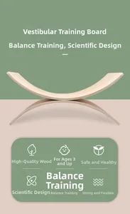 Detail of curved wooden balance board showing solid composite wood texture for kids