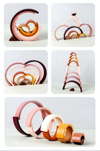 Various creative stacking ways of warm-colored 10-layer wooden rainbow blocks
