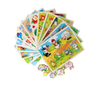 Educational wooden peg puzzles for toddlers featuring animals fruit and shapes
