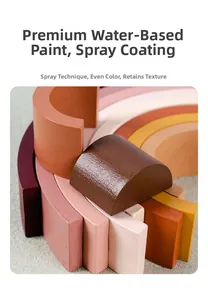 Detailed view of Morandi rainbow wooden blocks showing water-based paint and wood texture