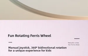 Detail of the manual hand crank for 360-degree rotation on this wooden ferris wheel toy