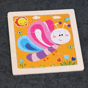 Educational 9-piece wooden cartoon butterfly puzzle toy for toddlers and preschoolers